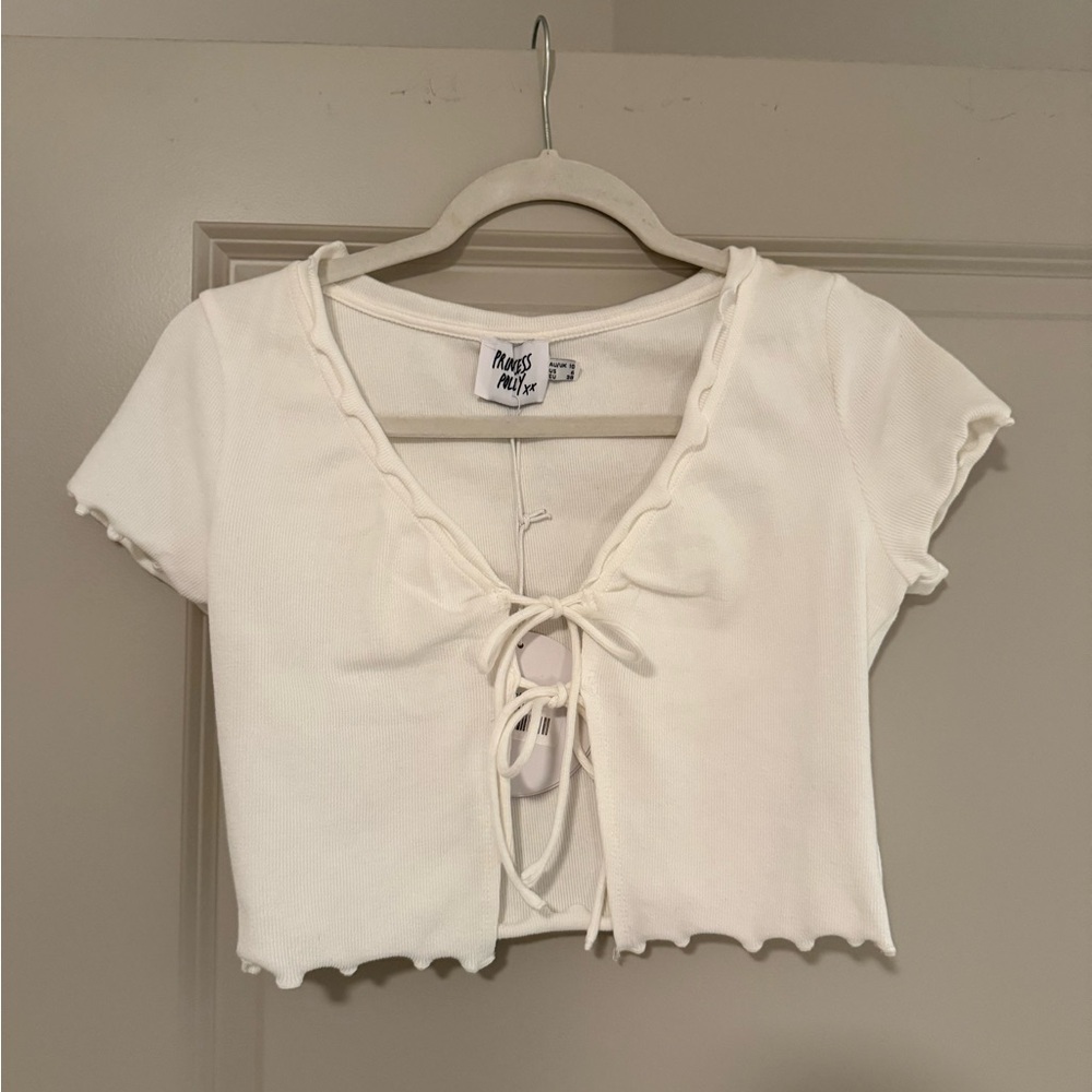 White Crop Tie-Front Blouse